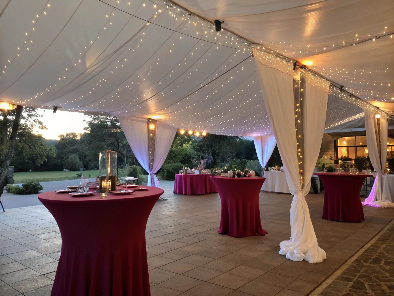 Outdoor tent setup for a wedding